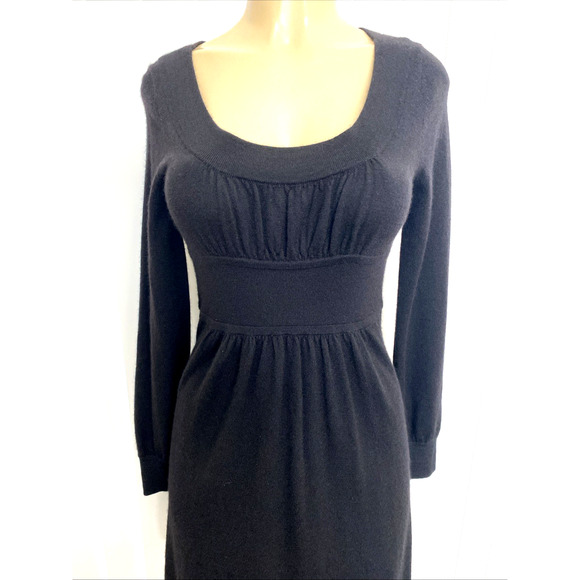 Neiman Marcus Dress Black Long Sleeve Cashmere Round Neck Knit Knee Length S - Picture 2 of 5